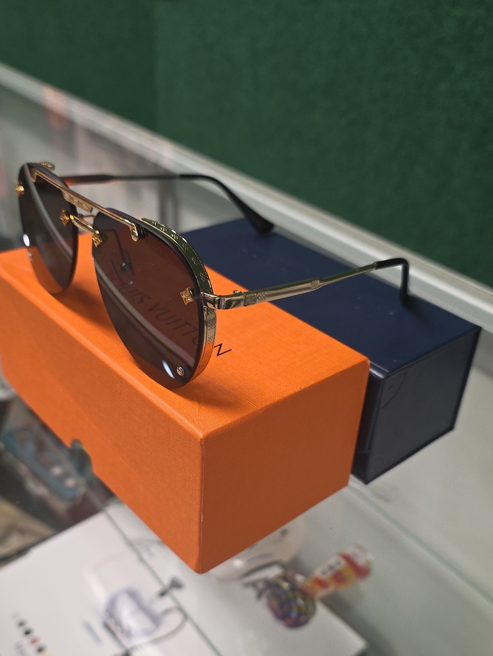 Louis Vuitton Gold Frame Black Lens Aviator Sunglasses